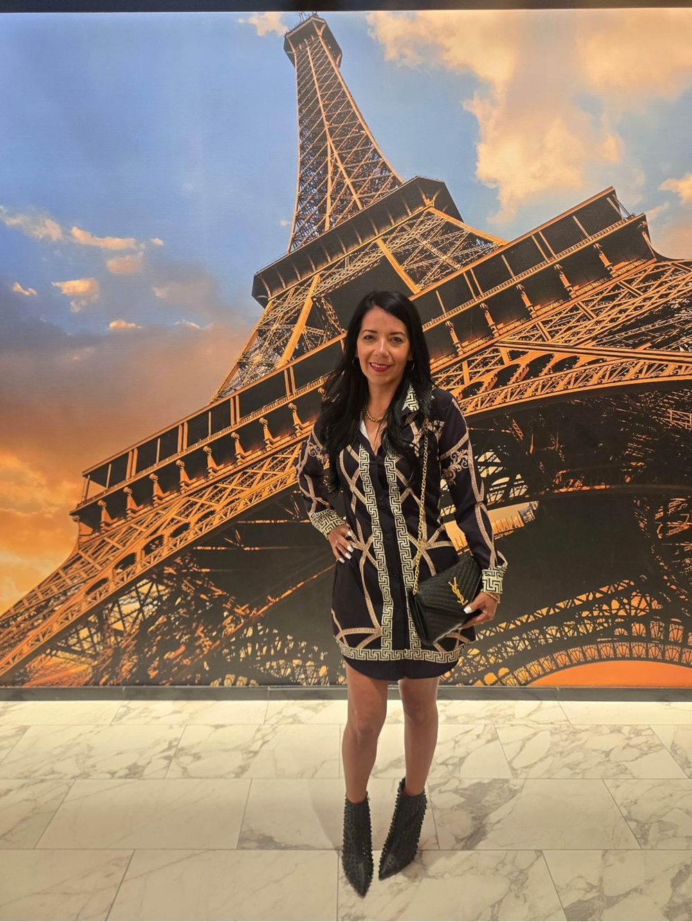Black & Gold Baroque-Print Mini Dress